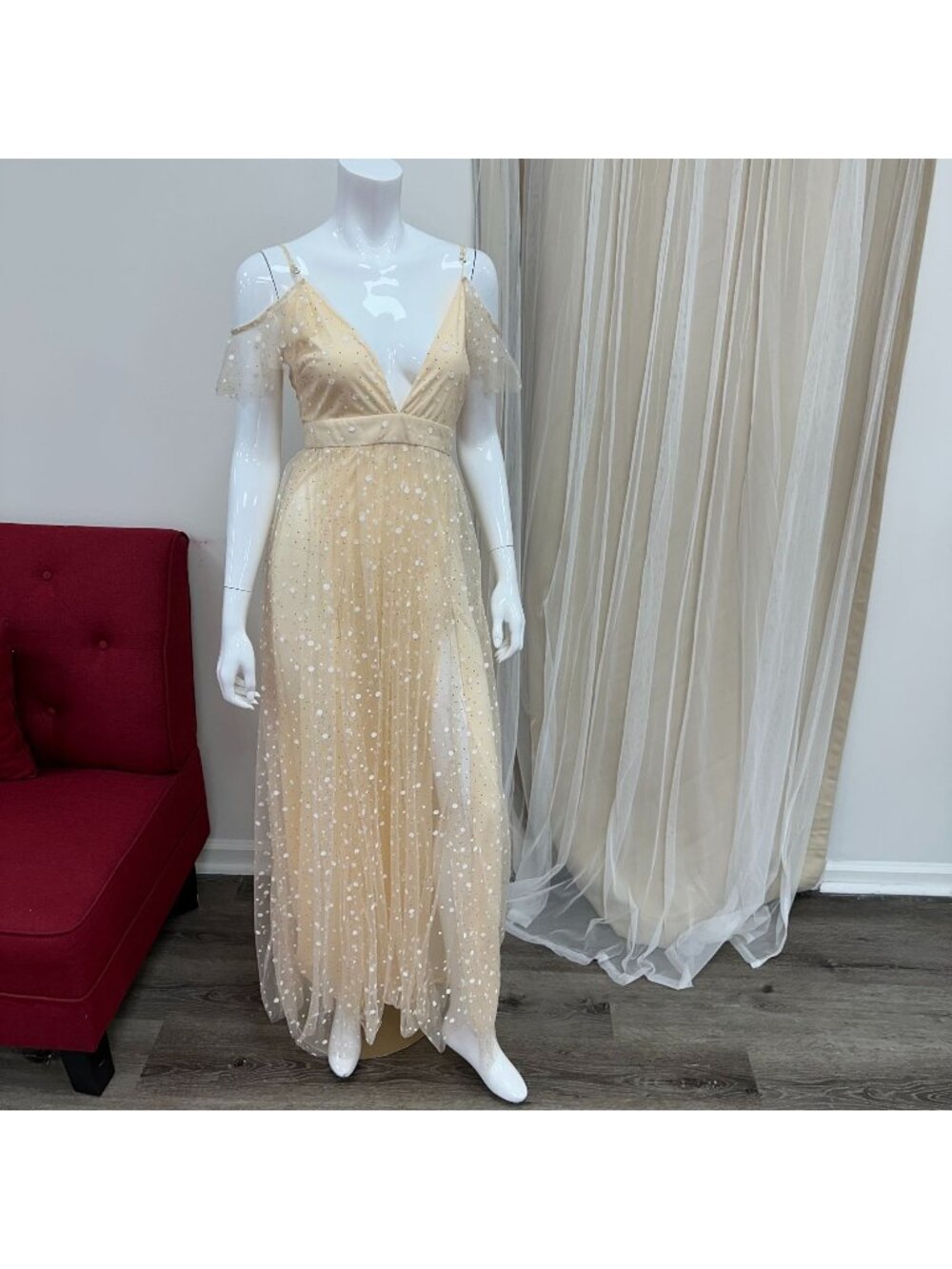 Small Cream Polka Dot Tulle Sundress Baby Bridal Shower Dress Beach Cover Up